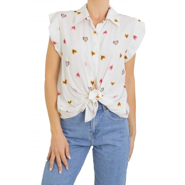 Camicia fantasia mezza manica con volant 